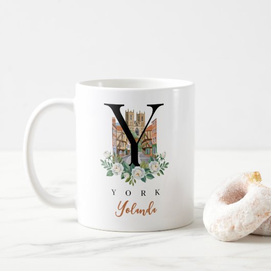York England Monogram Letter Y Personalized Gift コーヒーマグカップ (ドーナツ)