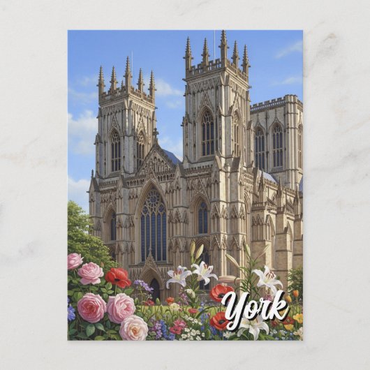 York Minster England Flowers ポストカード (正面)