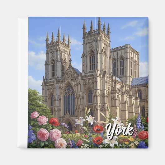 York Minster England Flowers マグネット (正面)