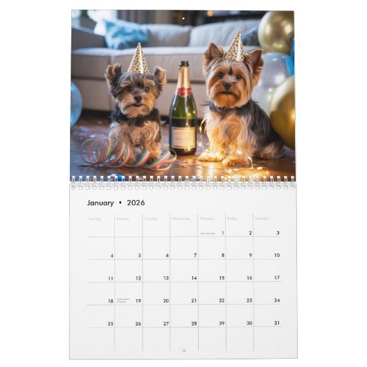 Yorkie Calendar カレンダー (1月 2026)
