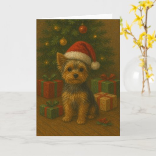 Yorkie Christmas Card カード (黄色い花)