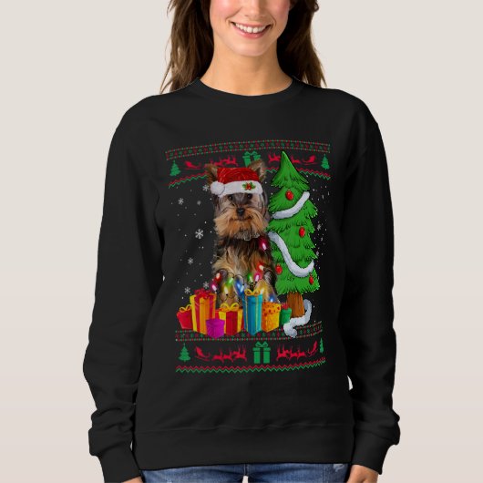 Yorkie Christmas Sweater Yorkie Christmas Tree Lig スウェットシャツ (正面)
