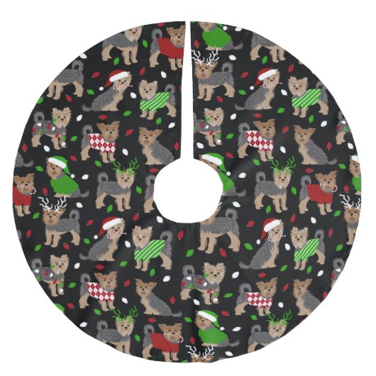 Yorkie Christmas Yorkshire Terrier Dog ブラッシュドポリエステルツリースカート (正面)