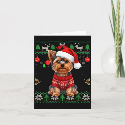 Yorkie Dog Christmas Wearing Ugly Christmas Sweate カード (正面)