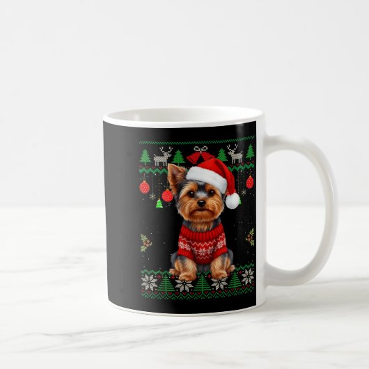 Yorkie Dog Christmas Wearing Ugly Christmas Sweate コーヒーマグカップ (右)