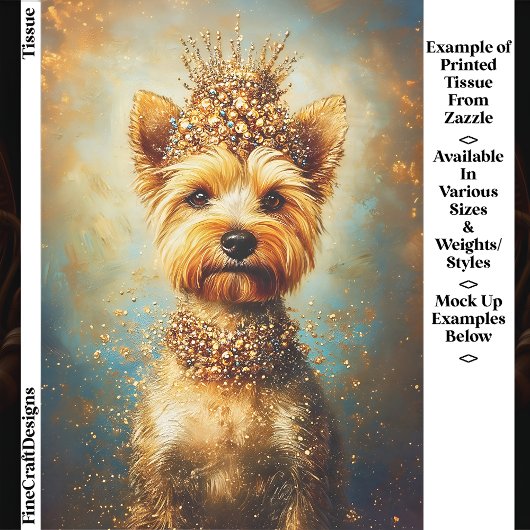 Yorkie Dog, Gold Crown & Jewel Collar EA5 Decoupag 薄葉紙