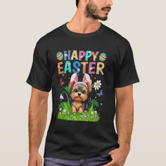 Yorkie Dog Happy Easter Egg Hunt Bunny Ear Easter  Tシャツ