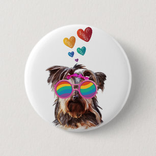 Yorkie Dog with Hearts Valentine's Day 缶バッジ