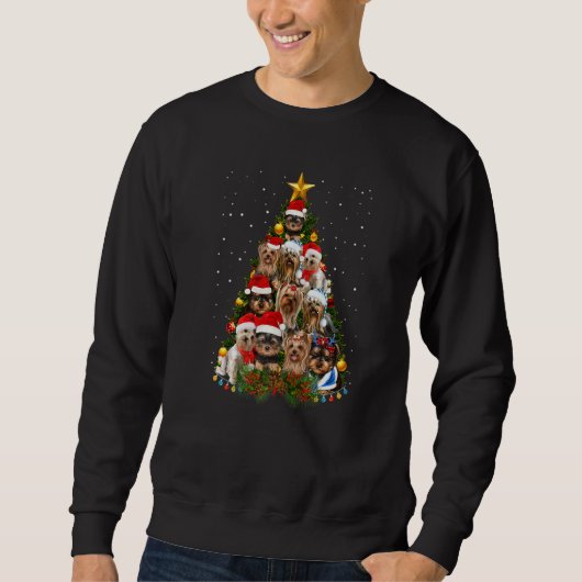 Yorkie Dogs Tree Christmas Sweater Xmas Pet Animal スウェットシャツ (正面)