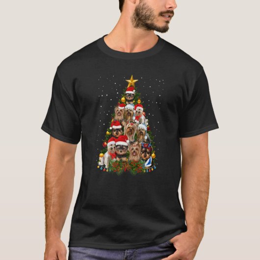 Yorkie Dogs Tree Christmas Sweater Xmas Pet Animal Tシャツ (正面)