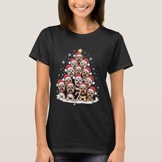 Yorkie Dogs Tree Christmas Sweater Xmas Pet Animal Tシャツ (正面)