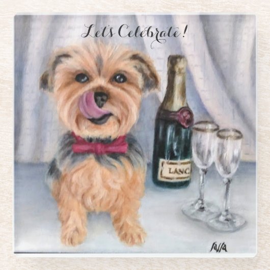 Yorkie Glass Coaster ガラスコースター (正面)