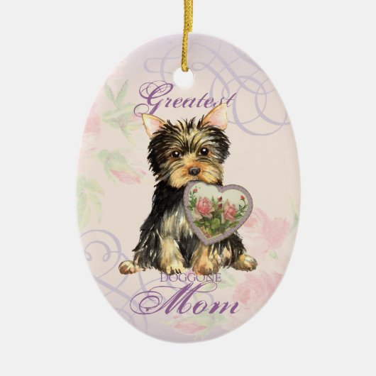 Yorkie Heart Mom Ceramic Ornament セラミックオーナメント (正面)