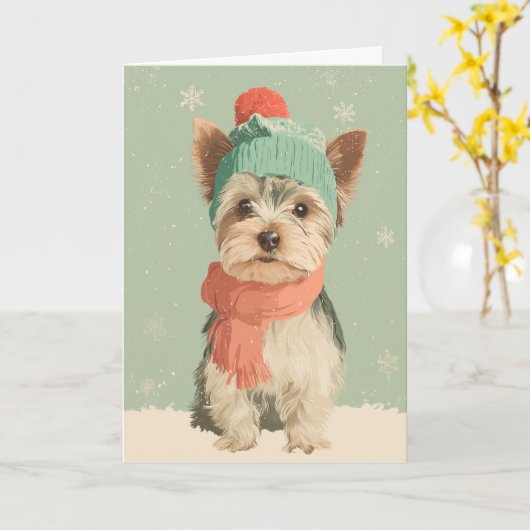 Yorkie Holiday Greeting カード (黄色い花)