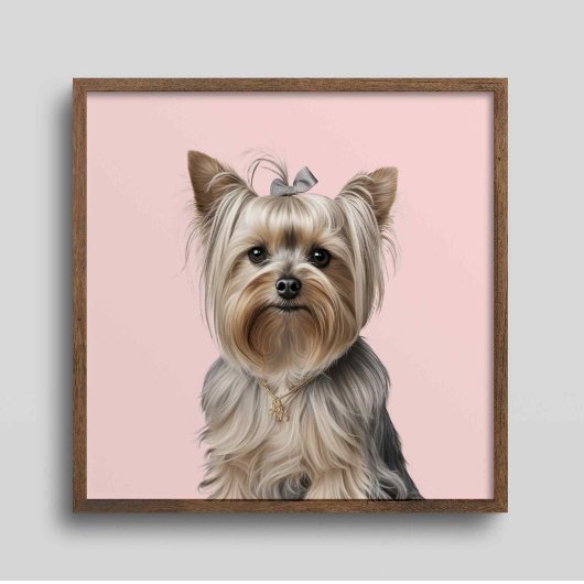 Yorkie Illustration Wall Art Home decor Dog Pink ポスター