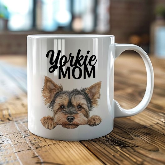 Yorkie Mom Cute Peeking Yorkie コーヒーマグカップ