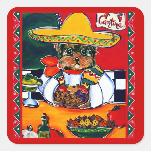 Yorkie Poo Cinco de Mayo スクエアシール (正面)