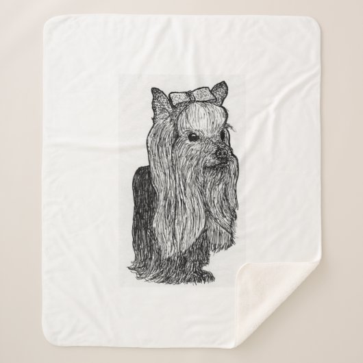 Yorkie Portrait Monochromatic Throw Blanket シェルパブランケット (正面)