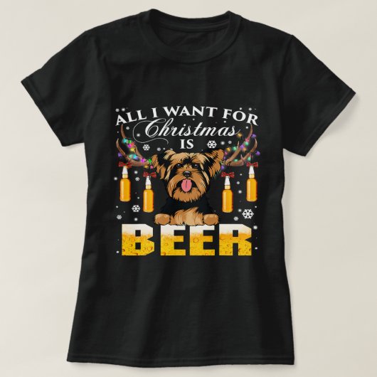 Yorkie Reindeer Beer Christmas Ornaments Xmas Ligh Tシャツ (デザイン正面)