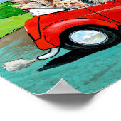 Yorkies in Red Convertible Canvas Art Print ポスター (角)