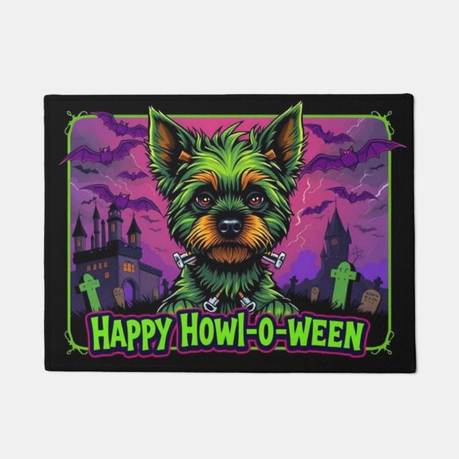 Yorkiestein Happy Howl-o-ween ドアマット (正面)
