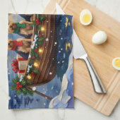 Yorkipoo Christmas Boat Holiday キッチンタオル (四つ折り)