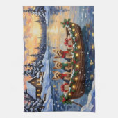 Yorkipoo Christmas Boat Holiday キッチンタオル (縦)