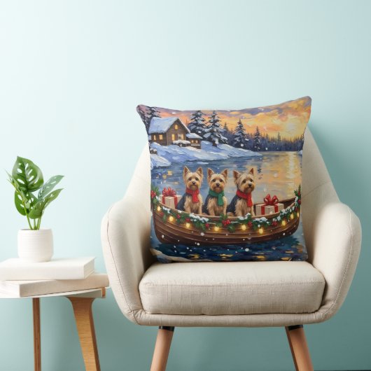 Yorkipoo Christmas Boat Holiday クッション (椅子)