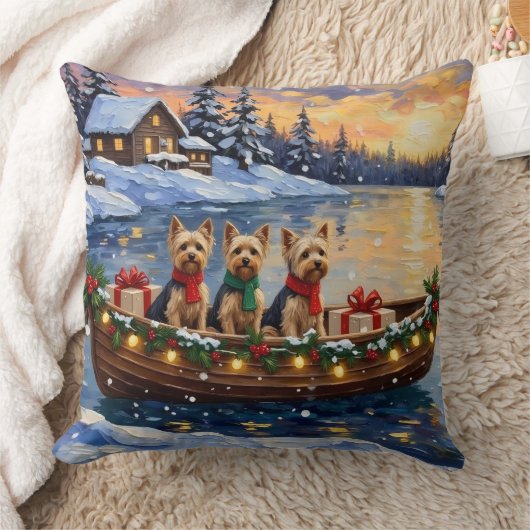 Yorkipoo Christmas Boat Holiday クッション (ブランケット)
