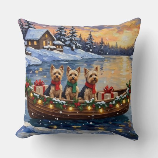 Yorkipoo Christmas Boat Holiday クッション (正面)