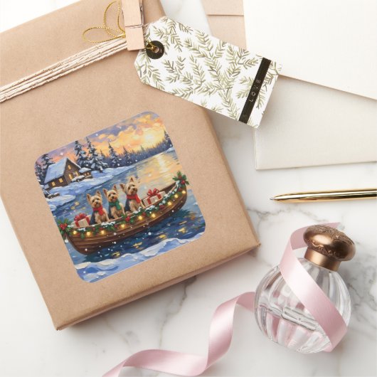 Yorkipoo Christmas Boat Holiday スクエアシール (ギフト)