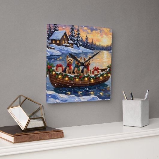 Yorkipoo Christmas Boat Holiday スクエア壁時計 (オフィス)
