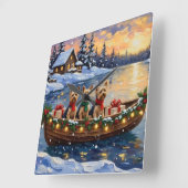 Yorkipoo Christmas Boat Holiday スクエア壁時計 (傾斜)