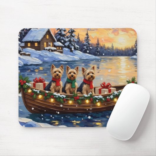 Yorkipoo Christmas Boat Holiday マウスパッド (マウス)