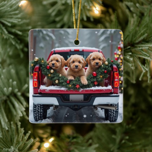 Yorkipoo Christmas Red Truck Holiday Gift セラミックオーナメント (ツリー)