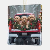 Yorkipoo Christmas Red Truck Holiday Gift セラミックオーナメント (左)