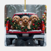 Yorkipoo Christmas Red Truck Holiday Gift セラミックオーナメント (裏面)