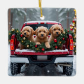 Yorkipoo Christmas Red Truck Holiday Gift セラミックオーナメント (正面)
