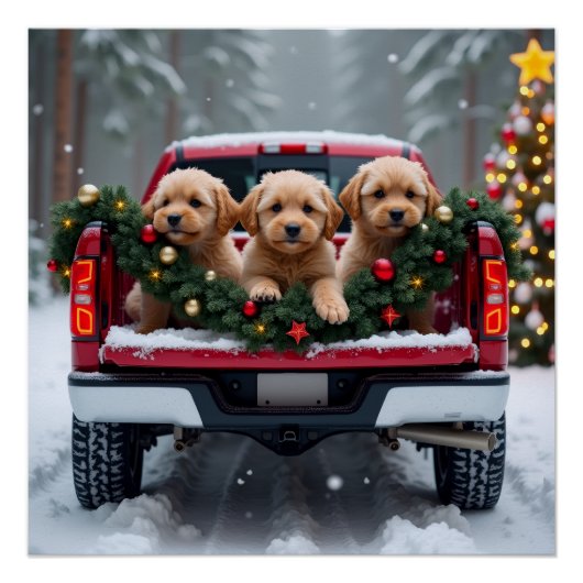 Yorkipoo Christmas Red Truck Holiday Gift ポスター (正面)