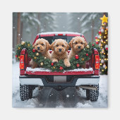 Yorkipoo Christmas Red Truck Holiday Gift マグネット (正面)