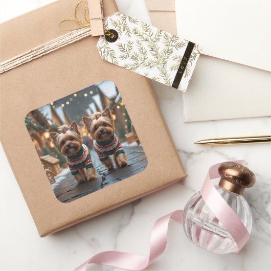 Yorkipoo Dogs Christmas Snow Holiday スクエアシール (ギフト)