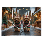 Yorkipoo Dogs Christmas Snow Holiday ラージペーパーバッグ (正面)