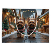 Yorkipoo Dogs Christmas Snow Holiday ラージペーパーバッグ (裏面)