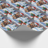 Yorkipoo Running in Snow with Christmas Hat ラッピングペーパー (角)