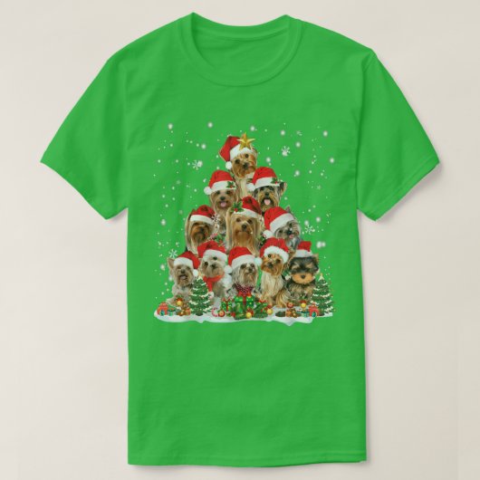 YorkShireテリアクリスマスツリーサンタ醜い汗 Tシャツ (デザイン正面)