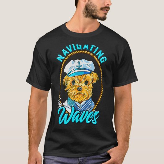 Yorkshire Sailor Navigating the Waves Yorkie Puppy Tシャツ (正面)