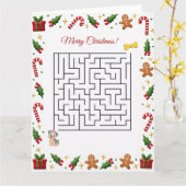 Yorkshire Terier Christmas Maze Puzzle Holiday カード (黄色い花)