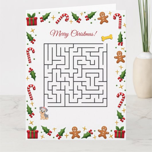 Yorkshire Terier Christmas Maze Puzzle Holiday カード (正面)