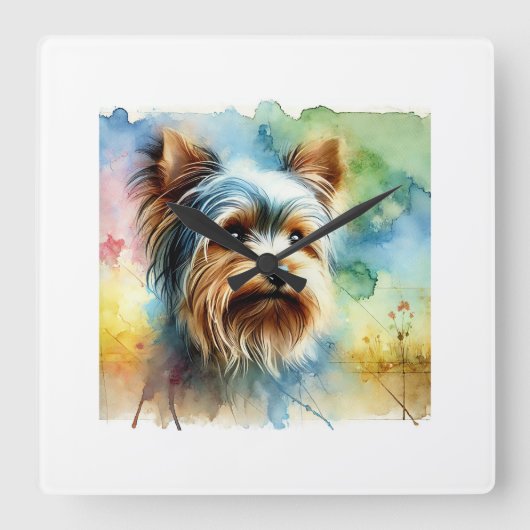 Yorkshire Terrier 080724AREF106 - Watercolor スクエア壁時計 (正面)