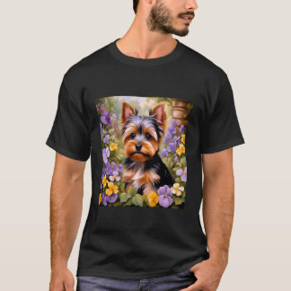 Yorkshire Terrier Adorable Yorkie Flower Garden Do Tシャツ